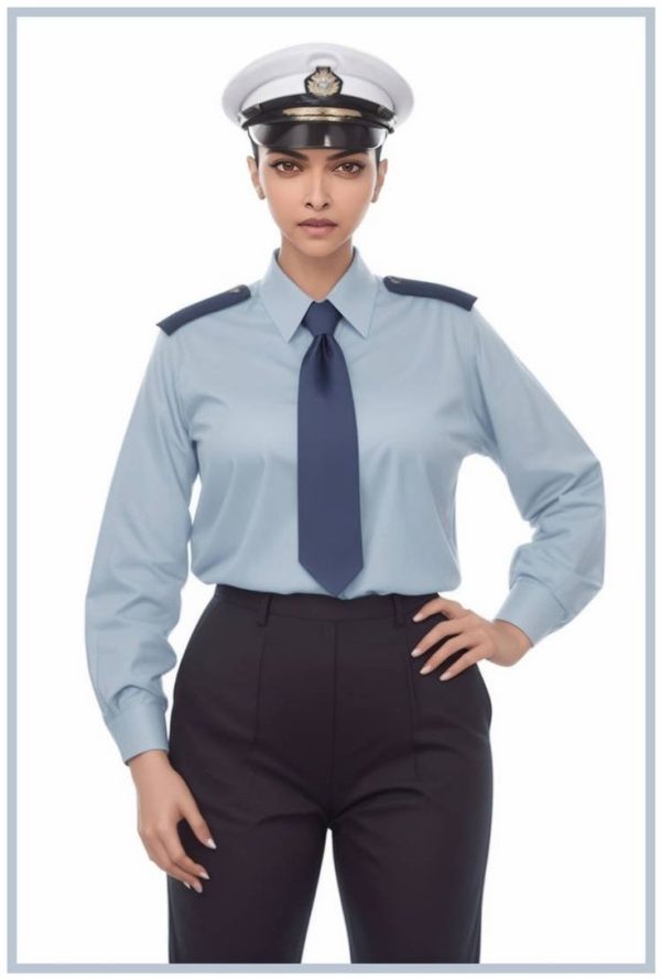 Light blue with tie and trouser security officers wear